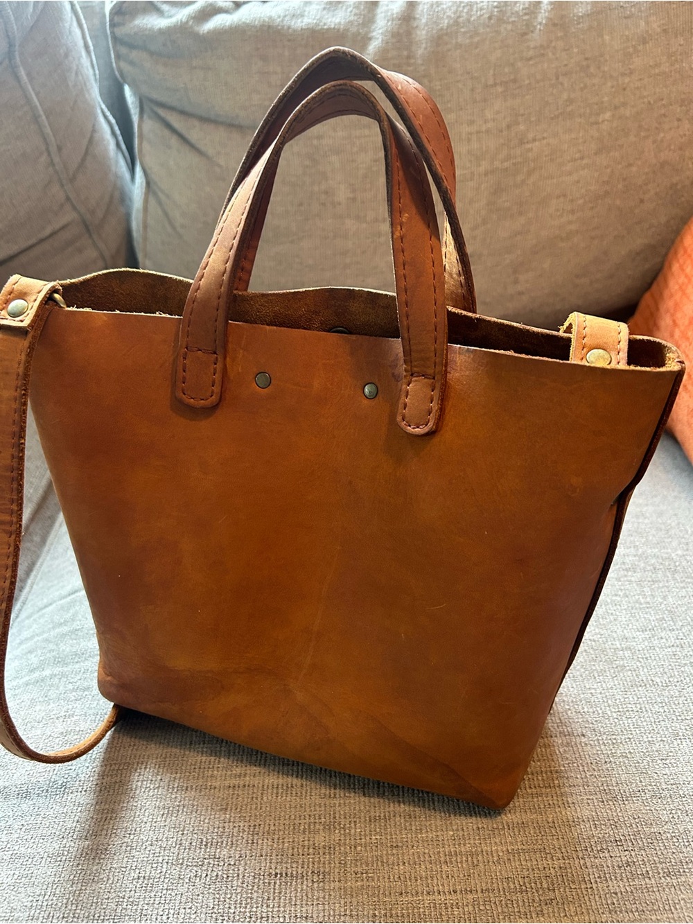 Portland Leather Cognac Leather Mini Tote with Crossbody Strap - Picture 4 of 6